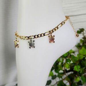 Gold Filled Ankle Bracelet with Tricolor Turtle Charms Anklet New